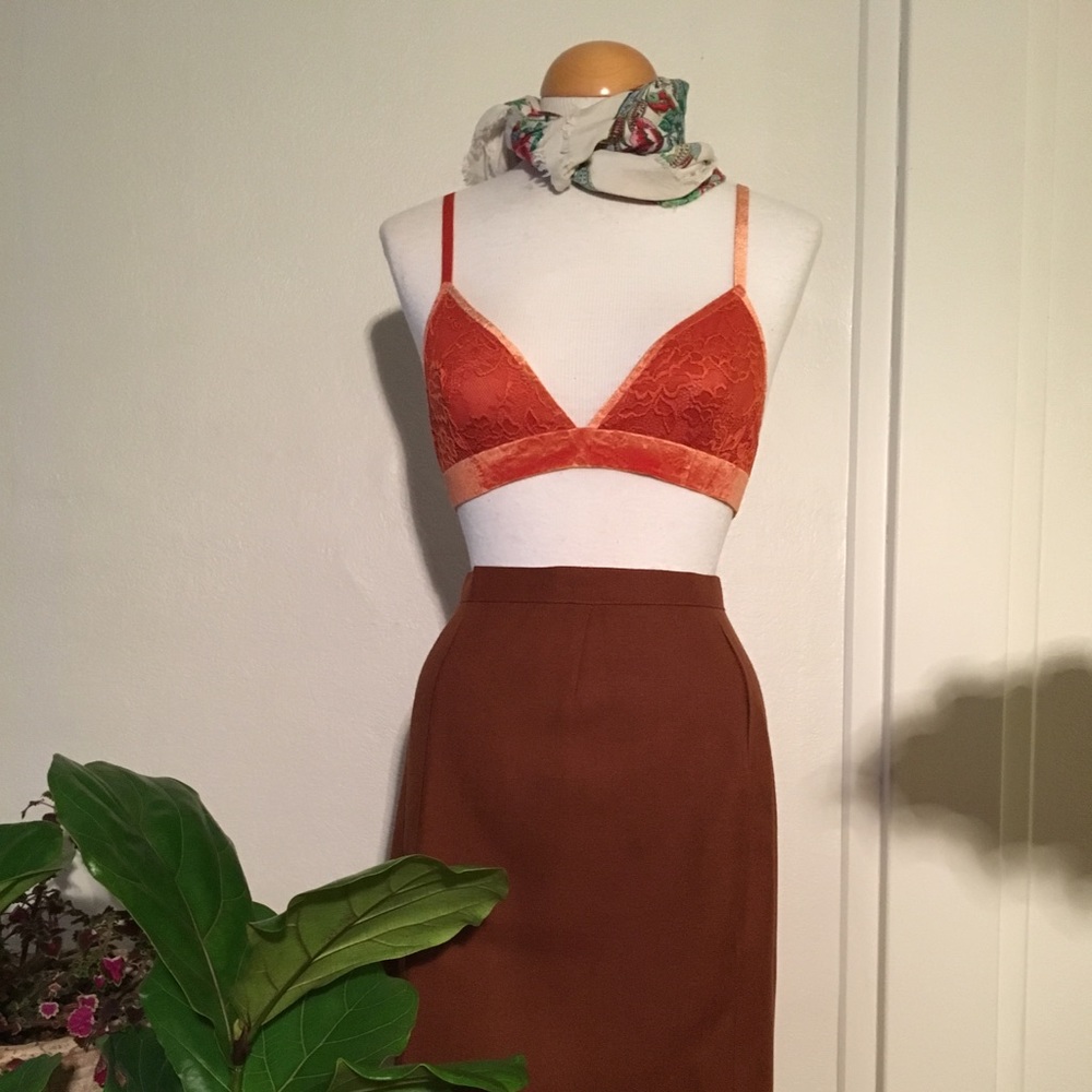 ASOS Orange Lace Velvet Triangle Bralette